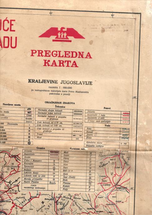 ZEMLJEVID - PREGLEDNA KARTA KRALJEVINE JUGOSLAVIJE, 1930