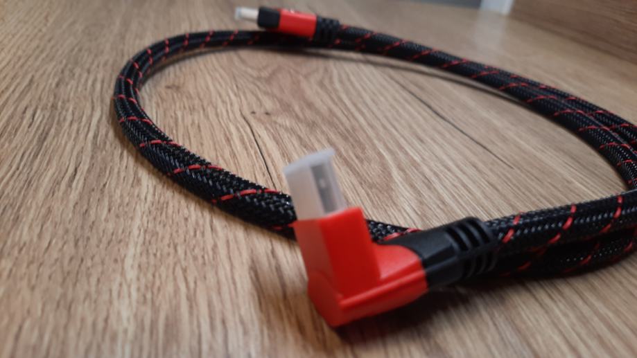 HDMI-kabel z mrežno povezavo, kotni, 1m, 4K, rdeč