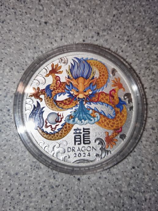 1oz-Srebrnik-Dragon Lunar Series III-Australia 2024-Kitajski Zmaj