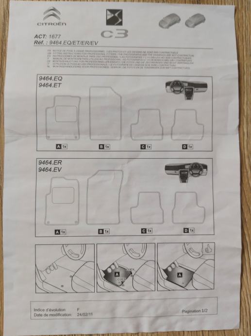 Avto preproge - tepihi Citroen C3 2010 - 2016 model Eksclusive.