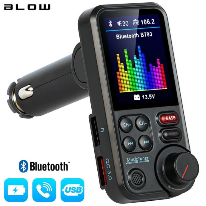 Blow 74-168 FM oddajnik, Bluetooth 5.0, Quick Charge 3.0, LCD zaslon -