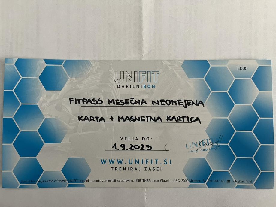 Fitpass mesečna neomejena karta Unifit + magnetna kartica