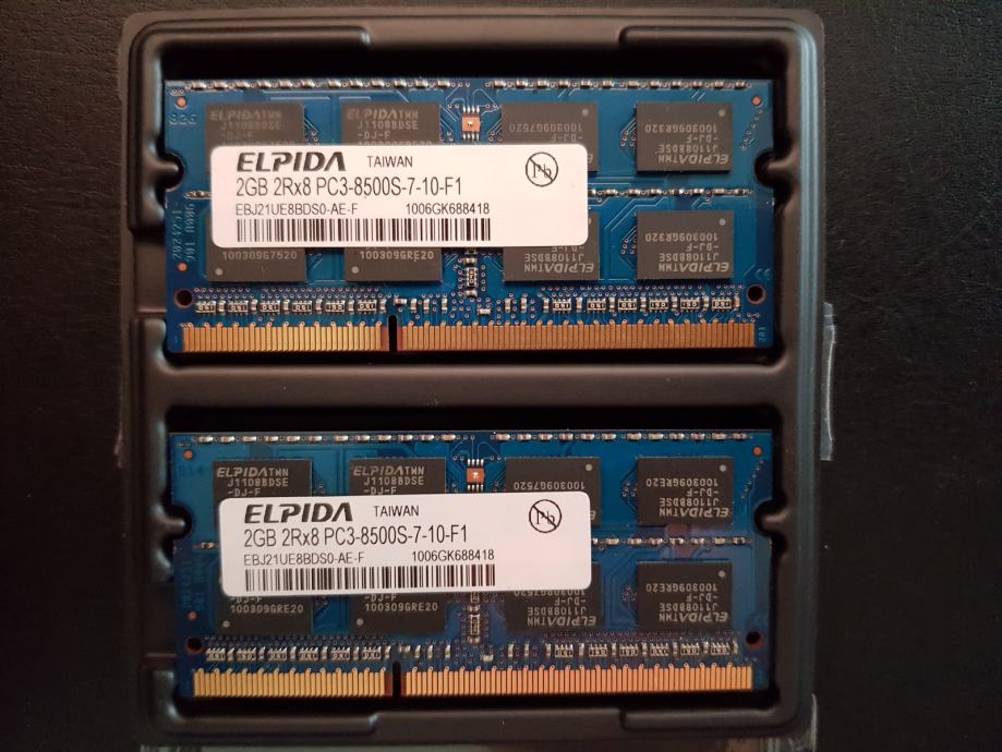 2x 2GB (4GB) DDR3 2Rx8 PC3-8500S-7-10-F1 Elpida Sodimm (za prenosnike)