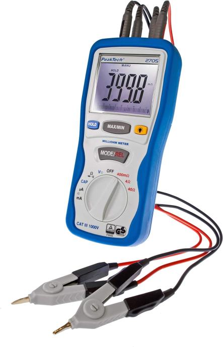 PeakTech P 2705 Digital milliohmmeter 4,000 counts 400 mΩ/4/40/Ω