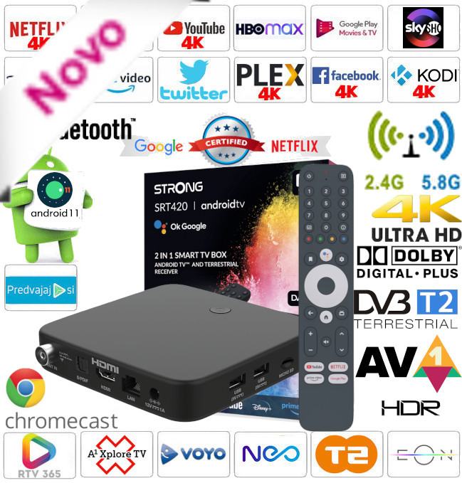 Hibridni Android box 4K DVB-T2 KODI HRT RTV RAI ORF EON T2 NEO A1 VOYO