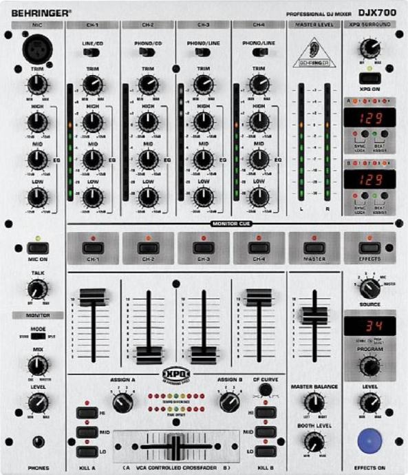 73. PRO 5-Ch DJ MIXER- BEHRINGER DJX-700 Digital Effects and BPM Count