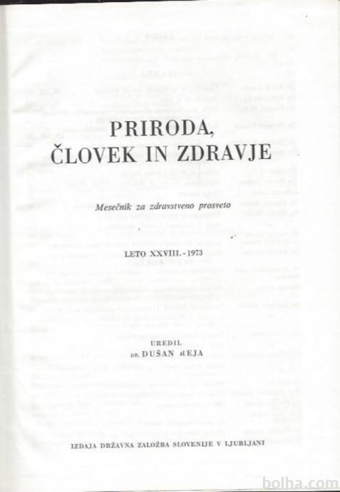 PRIRODA, ČLOVEK IN ZDRAVJE LETO XXVIII. - 1973
