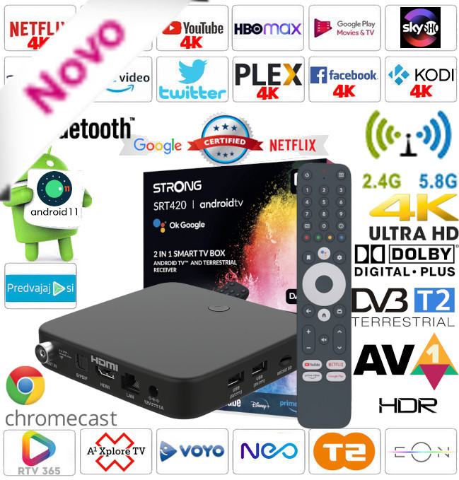 Hibridni Android box 4K DVB-T2 KODI RTV HRT RAI ORF EON T2 NEO A1 VOYO