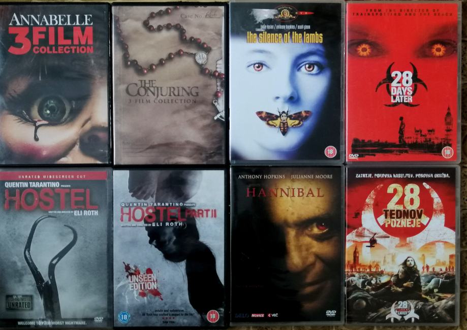 12x grozljivka / horror: Hostel, Annabelle, Conjuring, 28 Days Later