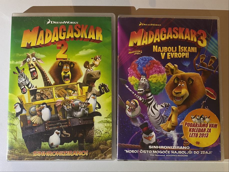 DVD Madagaskar risanki, drugi in tretji del, otroški risanki