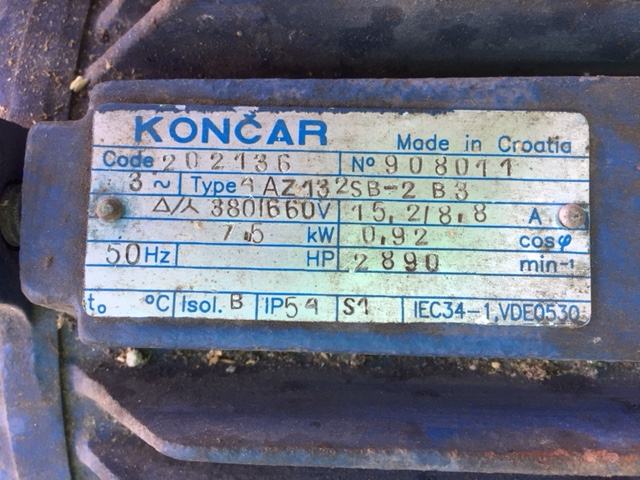 elektromotor KONČAR 7,5kW - menjam