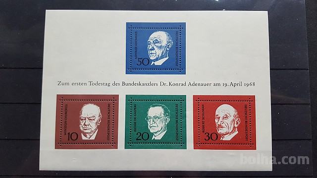 Konrad Adenauer - Nemčija 1968 - Mi B 4 - blok, čist (Rafl01)