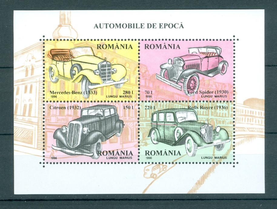 Romunija 1996 avtomobili serija v bloku MNH**