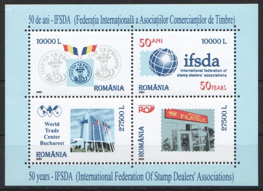 ROMUNIJA 2002 FILATELISTIČNA ZVEZA IFSDA ** Mi 5660/5663 (BL 321) blok