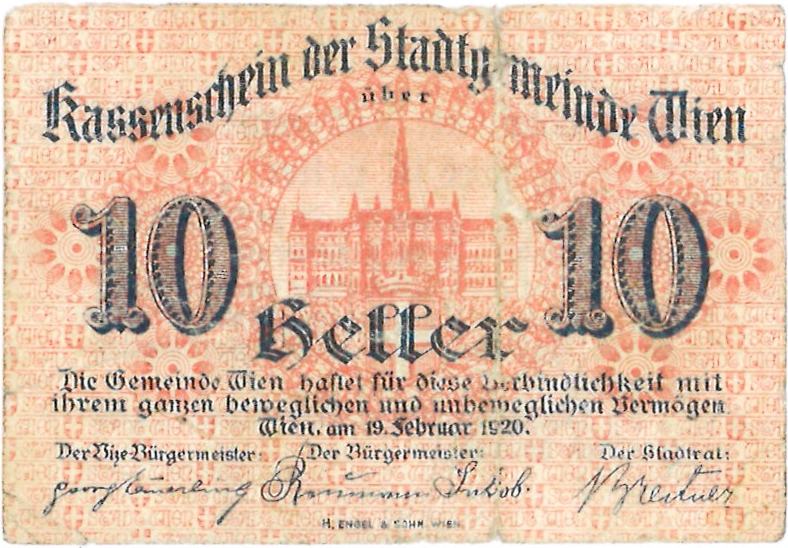 Avstrija; notgeld 10 heller - Dunaj 1920