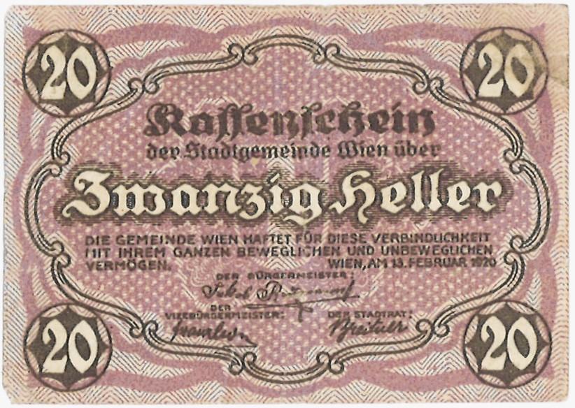 Avstrija notgeld 20 heller - Dunaj 1920