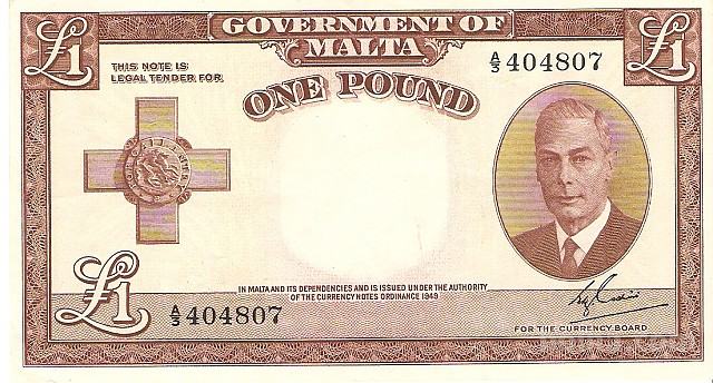 BANK.1 POUND P-22a (MALTA) 1949 (1951)XF+