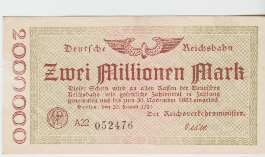 BANK.2000000 MARK P-S1012a.1-NEM.ŽELEZNICE (NEM.REICH NEMČIJA)1923.XF