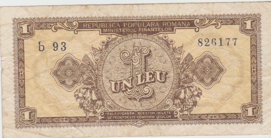 BANKOVEC 1 LEI P81 (ROMUNIJA) 1952.VF