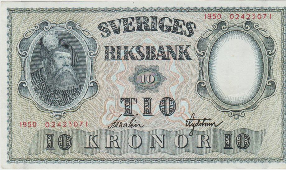 BANKOVEC 10 KRONOR P40k-1 (ŠVEDSKA)1950.XF++/aUNC