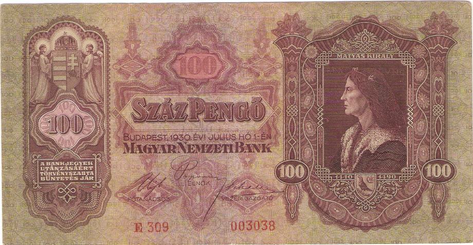 BANKOVEC  100  pengo  1930   Madžarska