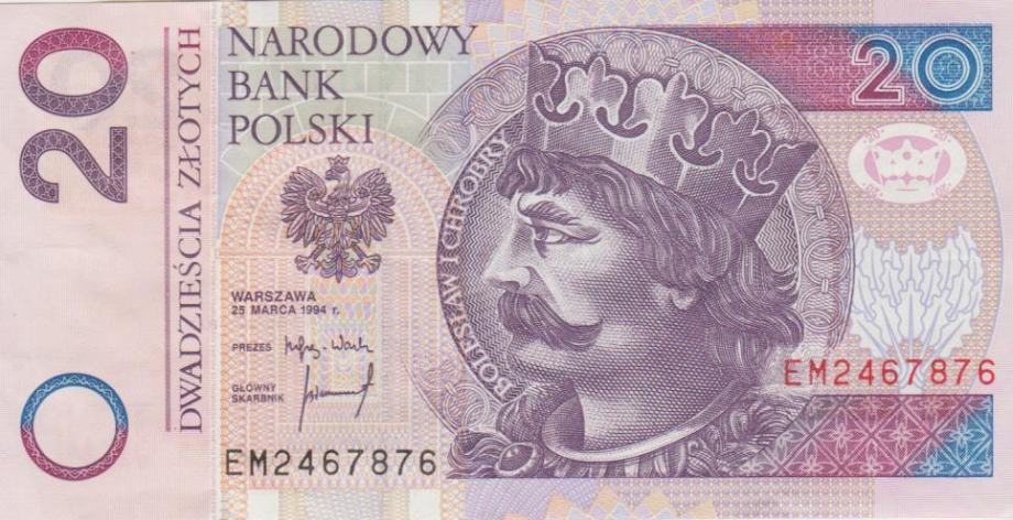 BANKOVEC 20 ZLOTYCH P174 (POLJSKA) 1994.XF++/aUNC