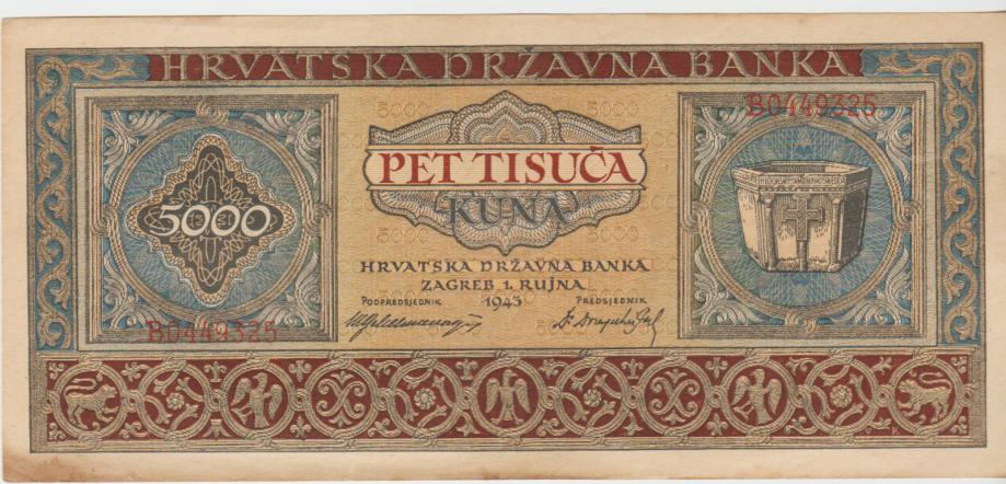 BANKOVEC 5000 KUNA-P13 (NDH - Hrvaška ) 1943,VF/VX