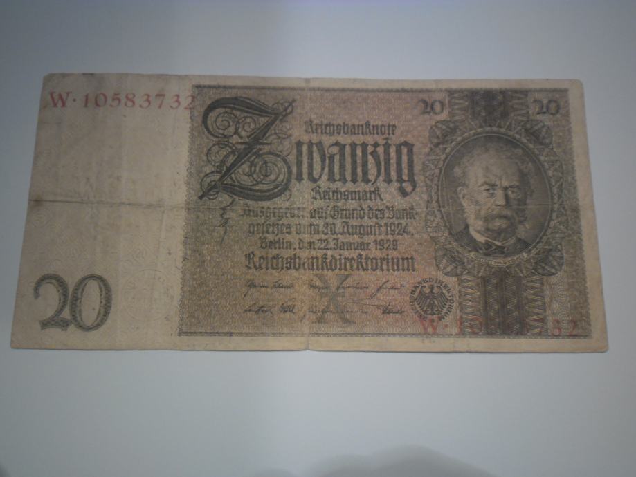 BANKOVEC NEMČIJA 20 REICHMARK  1929