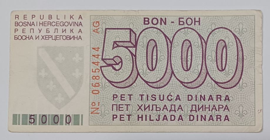 BiH P27a 5000 DINARA 1992