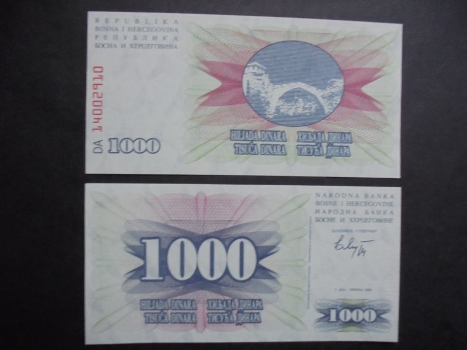 BOSNA 1000 dinara 1992 UNC