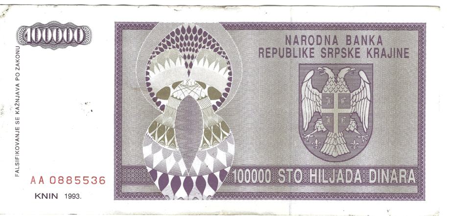 HRVAŠKA KNIN P-R9 100000 dinara 1993