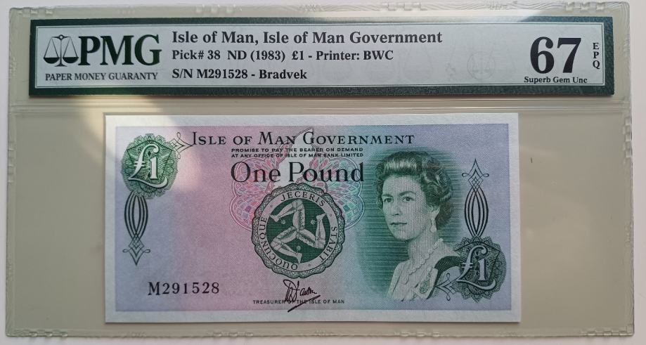 ISLE OF MAN 1 funt 1983 UNC PMG 67