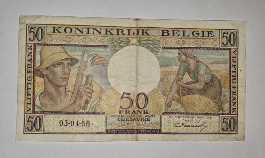 Prodam bankovec 50 frankov Belgija 1956