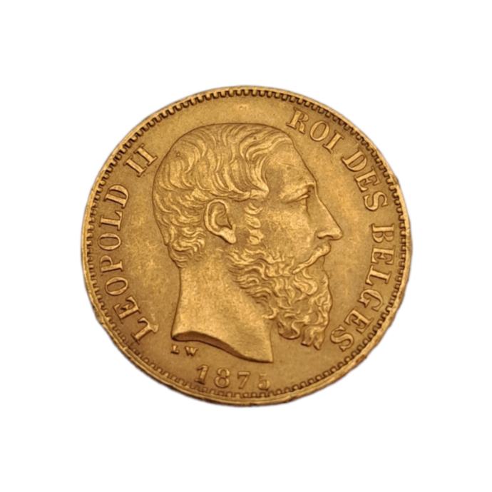 (11093) Zlatnik 20 francs Leopold II. 21K 900/1000; masa=6.45g