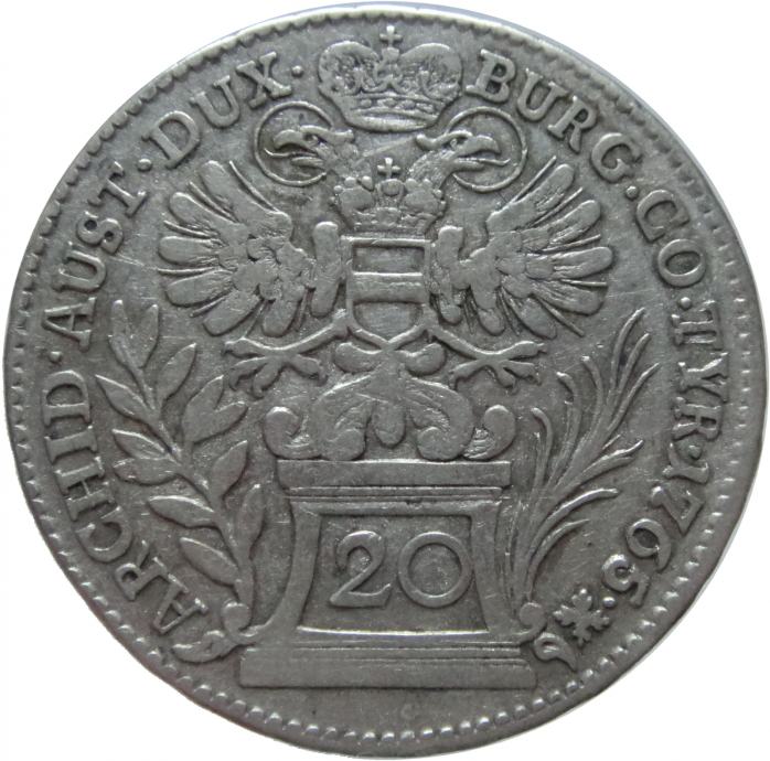 LaZooRo: Avstrija 20 Kreuzer 1765 VF/XF - Srebro