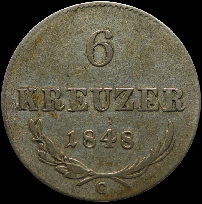 LaZooRo: Avstrija 6 Kreuzer 1848 C XF - srebro