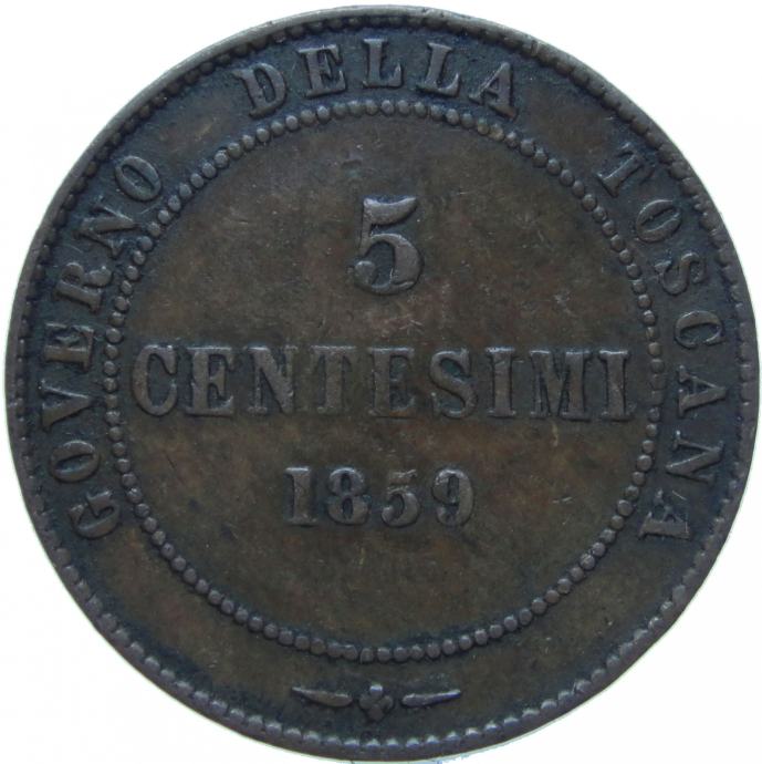 LaZooRo: Italija TUSCANY 5 Centesimi 1859 VF