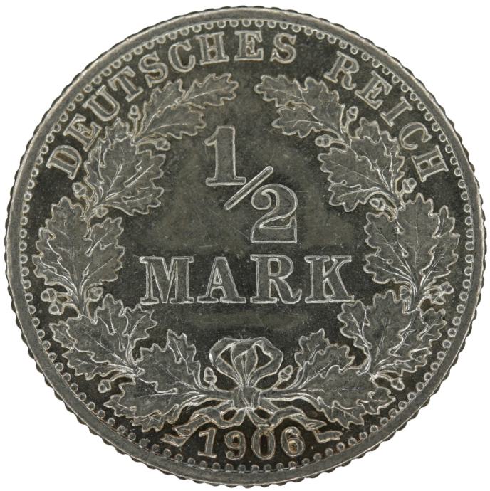 LaZooRo: Nemčija 1/2 Mark 1906 G UNC podvojenost - srebro