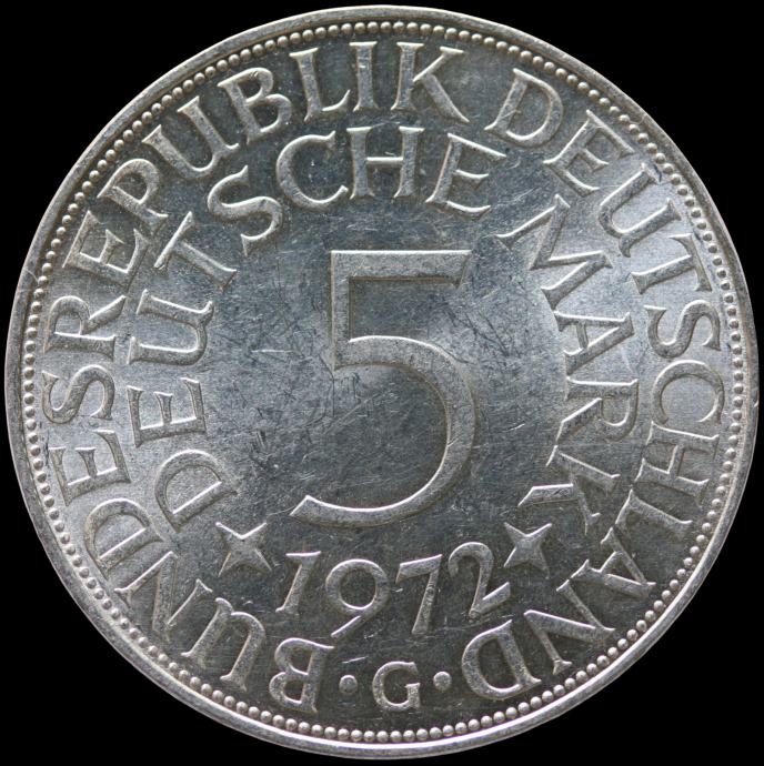 LaZooRo: Nemčija 5 Mark 1972 G UNC – srebro