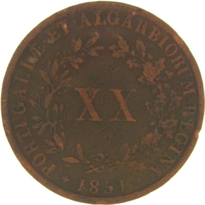 LaZooRo: Portugalska 20 Reis 1851 VF / XF