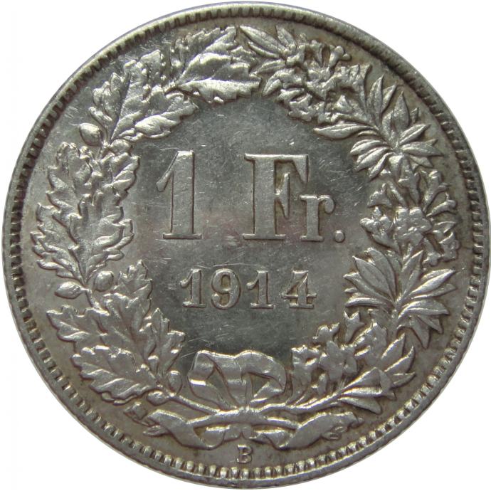 LaZooRo: Švica 1 Franc 1914 XF/UNC - Srebro