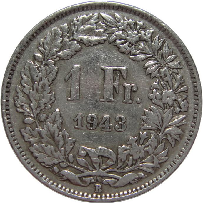 LaZooRo: Švica 1 Franc 1943 XF e - Srebro