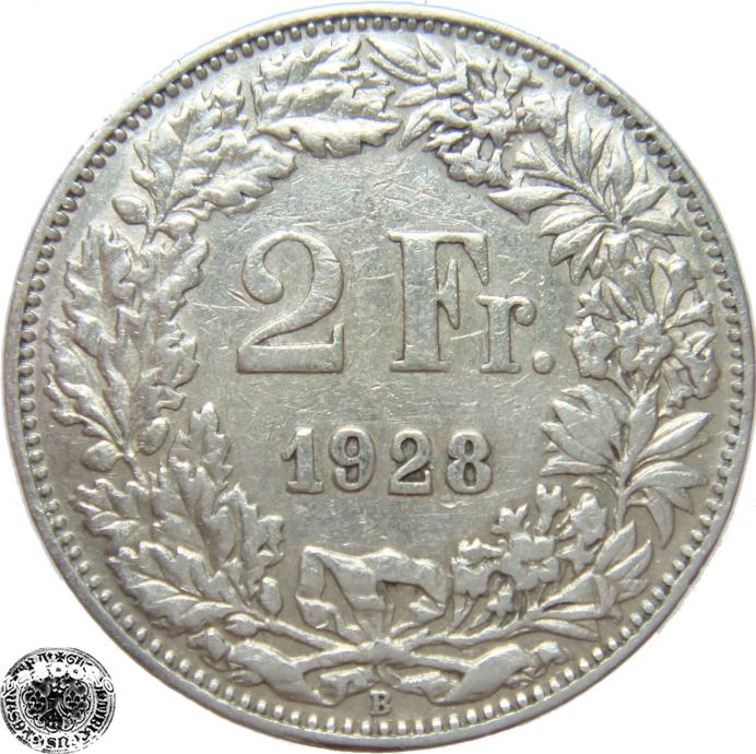 LaZooRo: Švica 2 Francs 1928 VF/XF a - Srebro