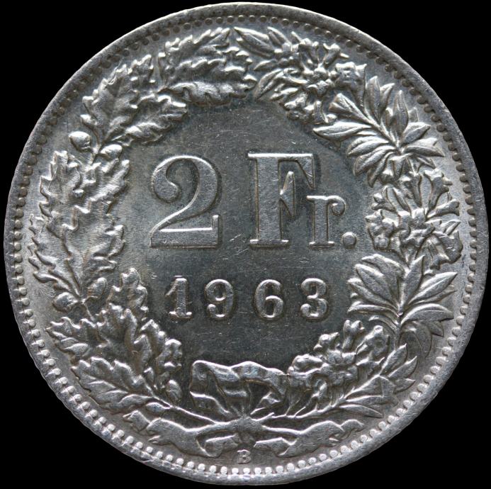 LaZooRo: Švica 2 Francs 1963 UNC - srebro