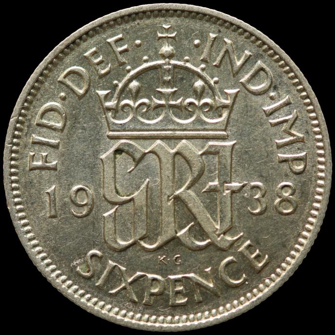 LaZooRo: Velika Britanija 6 Pence 1938 XF / UNC - srebro