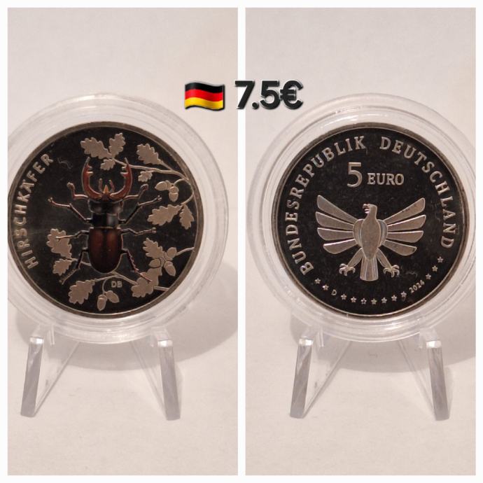 Nemčija 5 euro 2024 Stag beetle (hrošč Rogač)