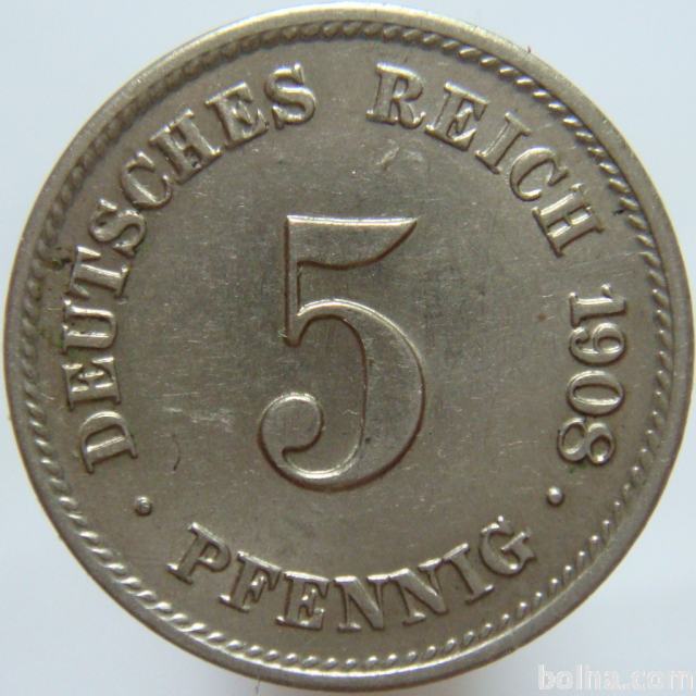 LaZooRo: Nemčija 5 Pfennig 1908 G UNC