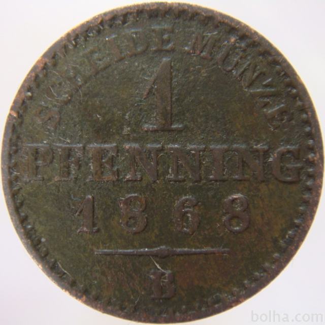LaZooRo: Nemčija PRUSSIA 1 Pfenning 1868 B VF