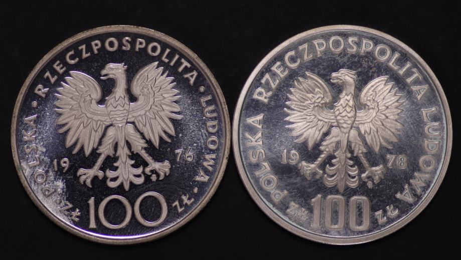 POLJSKA, 2 srebrnika za 100 zlotov iz leta 1976 in 1978 PROOF