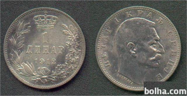 Prodam kovanec Petar 1. kralj Srbije - 1 dinar - leto 1912